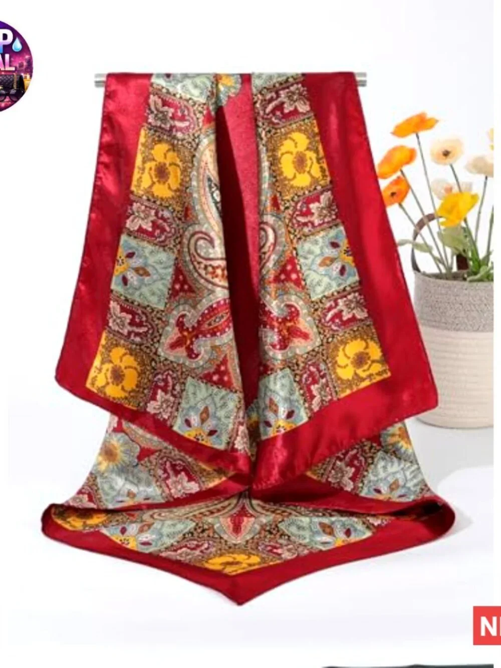 Satin Head Scarf 2Pcs Large Square Silk Like Hair Wrapping Neck Scarf